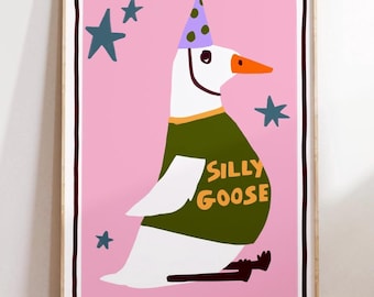 Silly Goose Nursery Print, Quirky Kids Room Wall Art