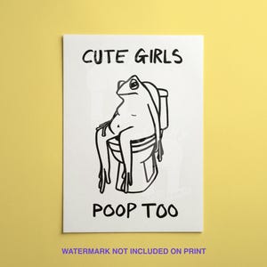 Süße Mädchen Poop Too Frosch Badezimmer Kunstdruck, Retro Home Decor Bild 2