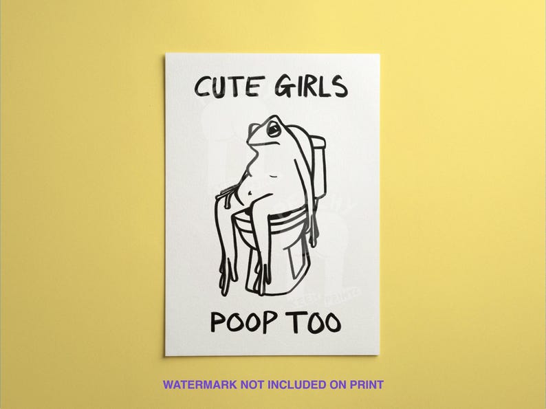 Süße Mädchen Poop Too Frosch Badezimmer Kunstdruck, Retro Home Decor Bild 2
