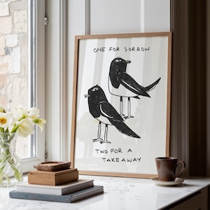 Um para a tristeza, dois para a comida para viagem - Impressão artística, estampa divertida de pega, decoração de parede para cozinha, presente para quem ama comida para viagem