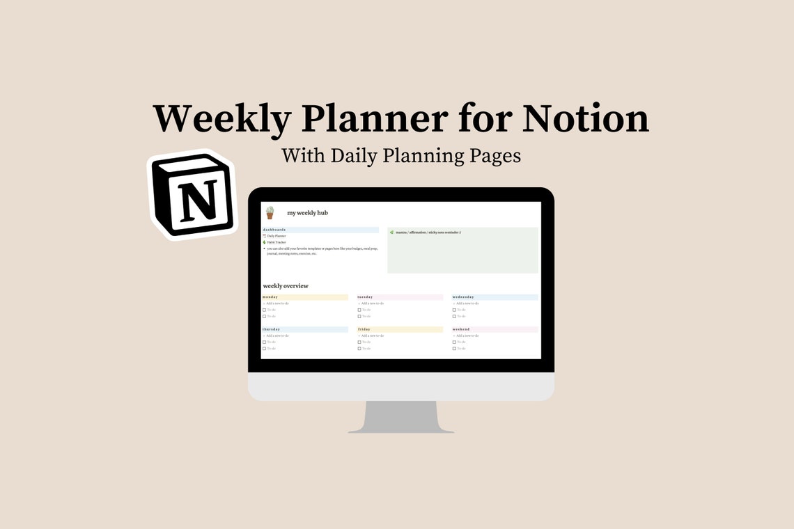 Weekly & Daily Planner Notion Template Aesthetic ADHD Etsy