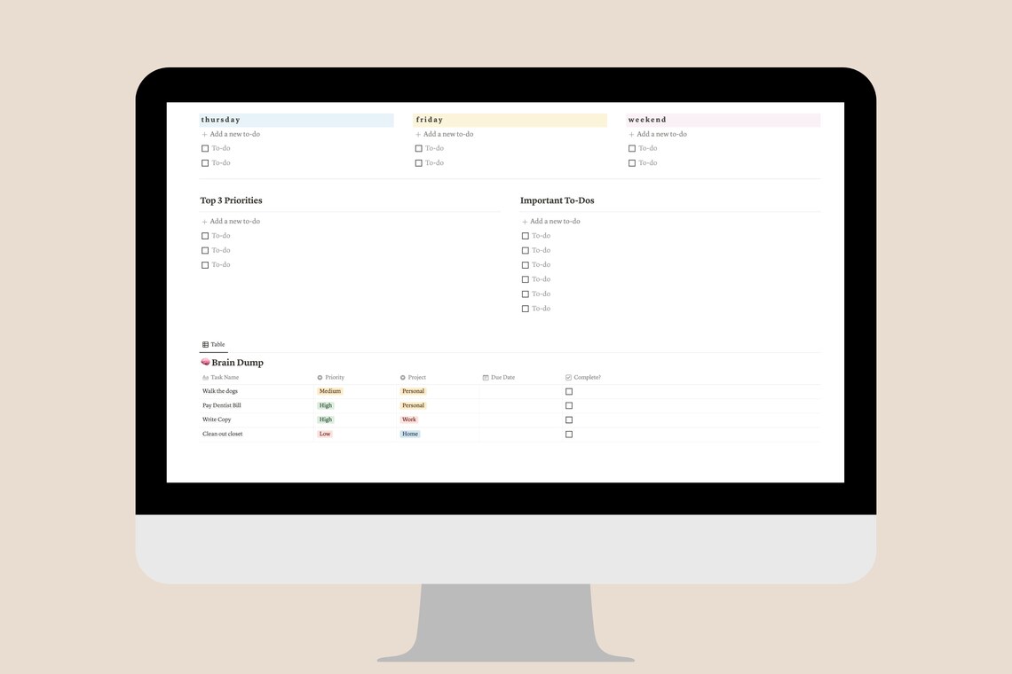 Weekly & Daily Planner Notion Template Aesthetic ADHD Etsy