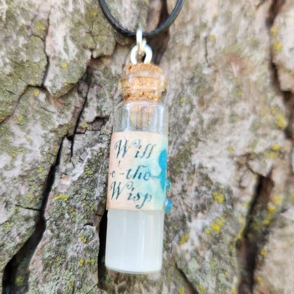 Will-o-the-Wisp Glow in the Dark Liquid Handmade Elixir Fantasy Magic Potion Component Sealed Bottle Necklace