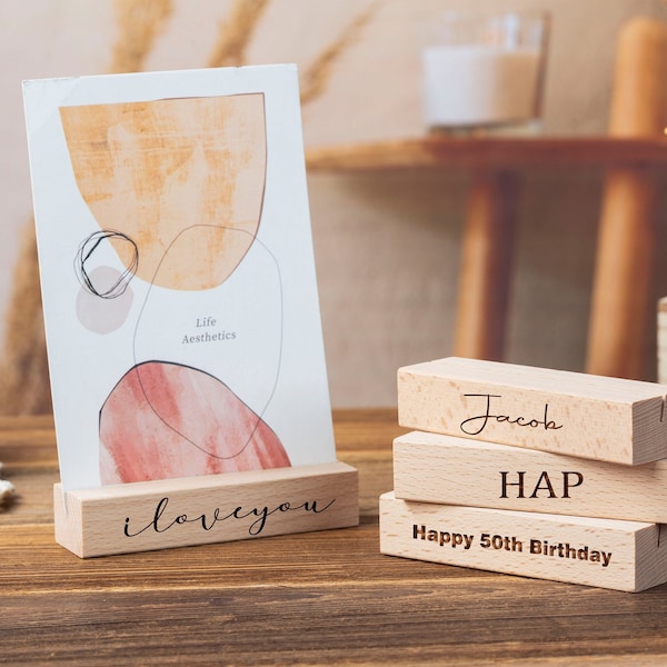 Personalized Wooden Photo Stand | Custom Place Card Holder | Table Number Display | Name Tag Holder | Photo on Wood | Father's Day Gift