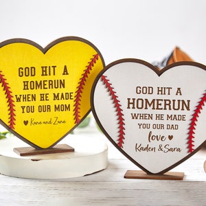 Personalized Baseball Wood Sign,God Hit A Homerun When He Made You Our Dad,Custom Father's Day Sign,Fathers Day Gift,Fathers day sign image 1