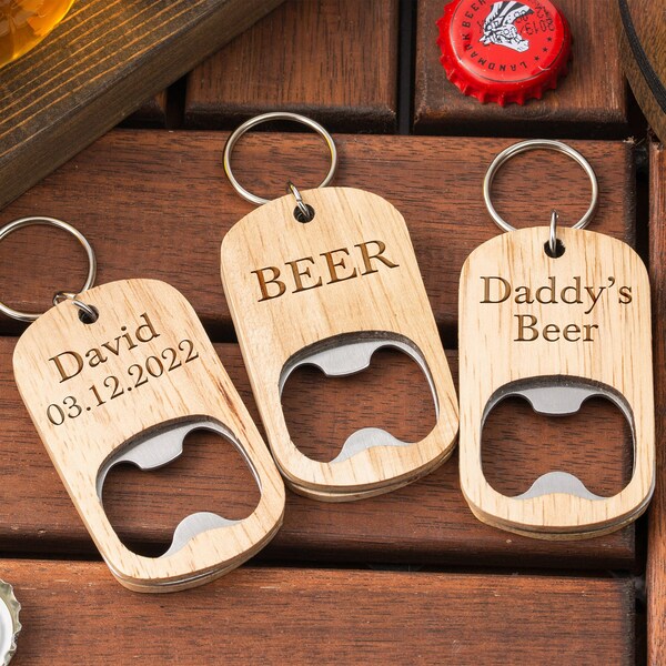 Personalized Wood Bottle Opener Keychain,Engraved Bottle Opener Keychain,Custom Bottle Opener,Gift for Her,Wood Bottle Opener Wedding Favor