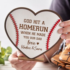 Personalized Baseball Wood Sign,God Hit A Homerun When He Made You Our Dad,Custom Father's Day Sign,Fathers Day Gift,Fathers day sign image 7