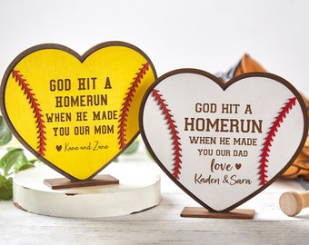 Gepersonaliseerd honkbal houten bord, God sloeg een homerun toen hij je onze vader maakte, aangepast vaderdagteken, vaderdagcadeau, vaderdagteken