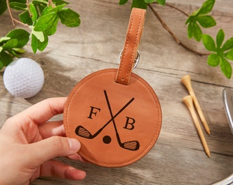 Étiquette de sac de golf, accessoires de golf personnalisés, étiquette de sac de golf en cuir gravé, support de tee de golf personnalisé, étiquette de sac de golf personnalisée, cadeaux de golf pour homme