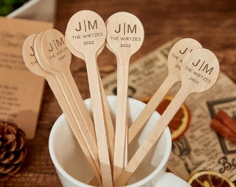 50 Custom Monogram Wood Engraved Stir Sticks,Minimalist Coffee Cocktail sticks,Party Drink Sticks,Party  stir stick,personalized stirrer