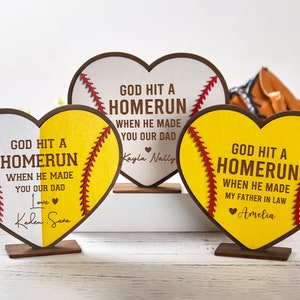 Personalized Baseball Wood Sign,God Hit A Homerun When He Made You Our Dad,Custom Father's Day Sign,Fathers Day Gift,Fathers day sign image 3