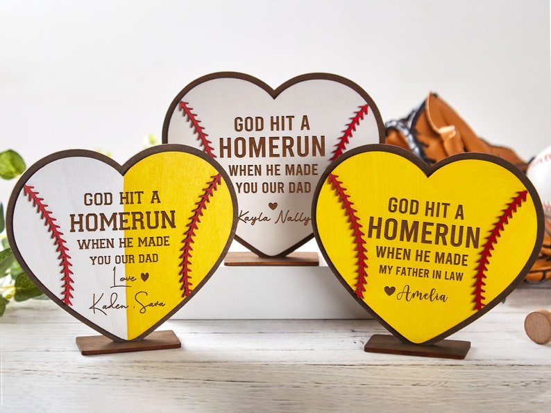 Personalized Baseball Wood Sign,God Hit A Homerun When He Made You Our Dad,Custom Father's Day Sign,Fathers Day Gift,Fathers day sign image 3