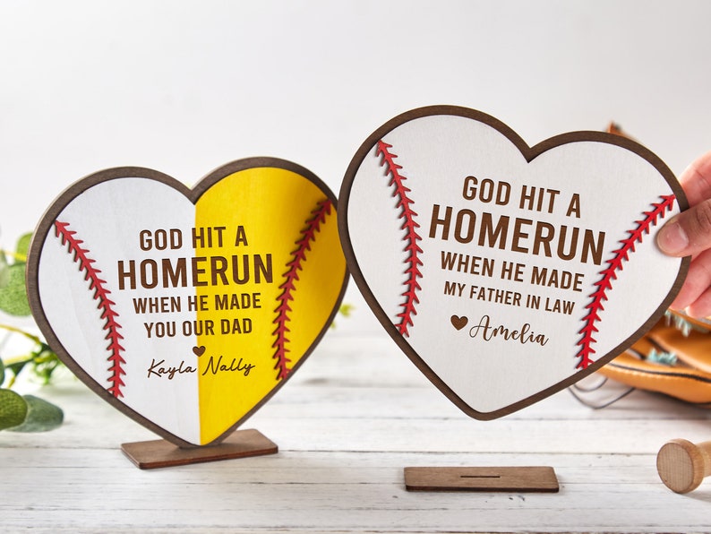 Personalized Baseball Wood Sign,God Hit A Homerun When He Made You Our Dad,Custom Father's Day Sign,Fathers Day Gift,Fathers day sign 画像 8