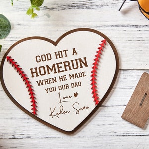 Personalized Baseball Wood Sign,God Hit A Homerun When He Made You Our Dad,Custom Father's Day Sign,Fathers Day Gift,Fathers day sign 画像 10