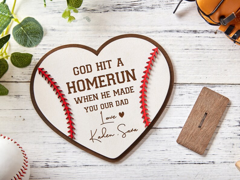 Personalized Baseball Wood Sign,God Hit A Homerun When He Made You Our Dad,Custom Father's Day Sign,Fathers Day Gift,Fathers day sign 画像 10