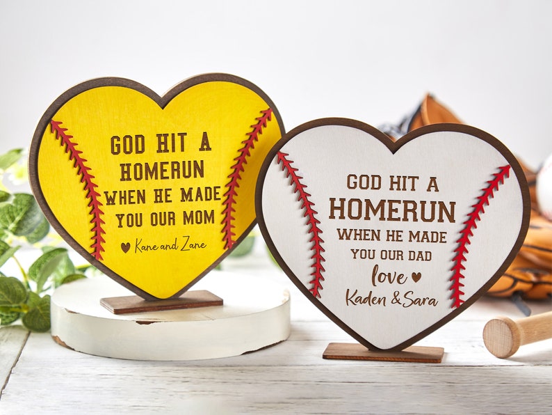 Personalized Baseball Wood Sign,God Hit A Homerun When He Made You Our Dad,Custom Father's Day Sign,Fathers Day Gift,Fathers day sign image 1