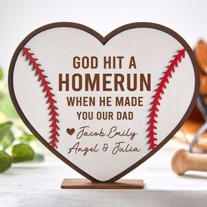 Personalized Baseball Wood Sign,God Hit A Homerun When He Made You Our Dad,Custom Father's Day Sign,Fathers Day Gift,Fathers day sign image 9