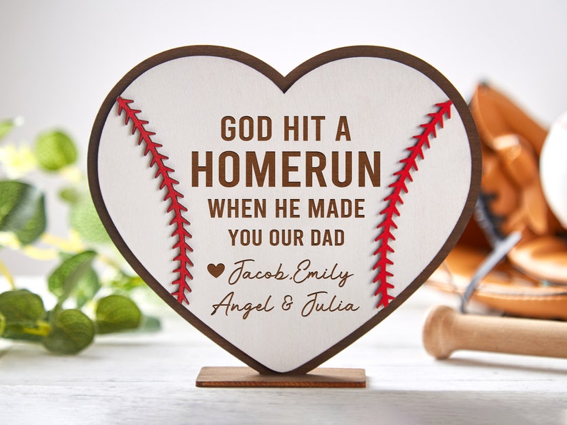 Personalized Baseball Wood Sign,God Hit A Homerun When He Made You Our Dad,Custom Father's Day Sign,Fathers Day Gift,Fathers day sign image 9