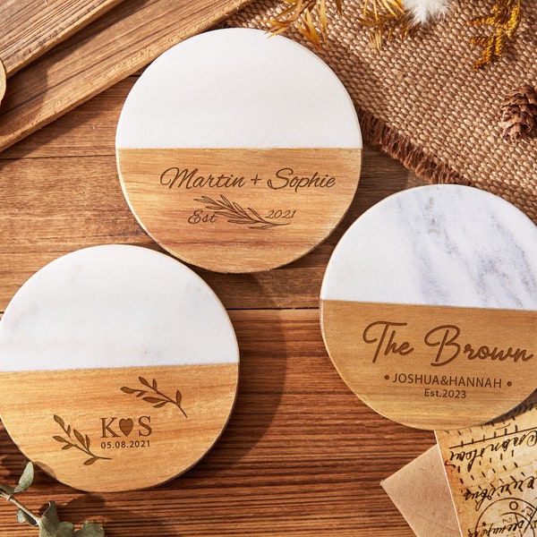 Custom Engraved Marble Wood Coasters,House Warming Gift, Uniqle Gifts Ideas, Hexagon Coasters,Newly Wed Gift,Realtor Gift, Personalized Gift