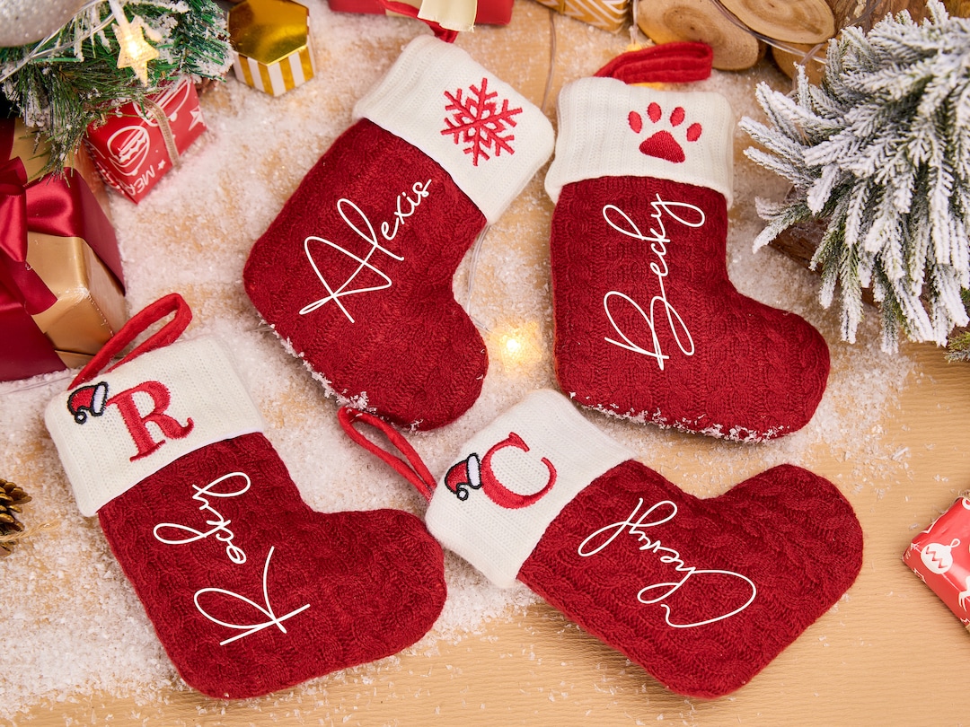Personalized Knitted Stockings,small Family Stockings,embroidered Xmas