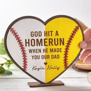 Personalized Baseball Wood Sign,God Hit A Homerun When He Made You Our Dad,Custom Father's Day Sign,Fathers Day Gift,Fathers day sign 画像 2