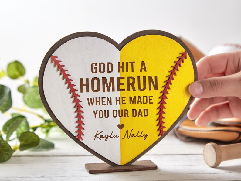 Personalized Baseball Wood Sign,God Hit A Homerun When He Made You Our Dad,Custom Father's Day Sign,Fathers Day Gift,Fathers day sign image 2