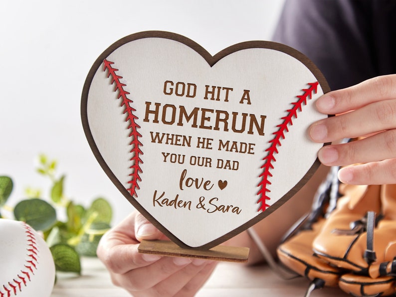 Personalized Baseball Wood Sign,God Hit A Homerun When He Made You Our Dad,Custom Father's Day Sign,Fathers Day Gift,Fathers day sign image 7