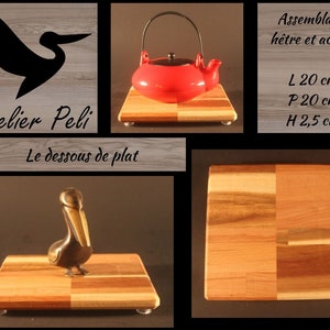 dessous de plat en bois artisanal assemblage hêtre et acacia 20x20 cm