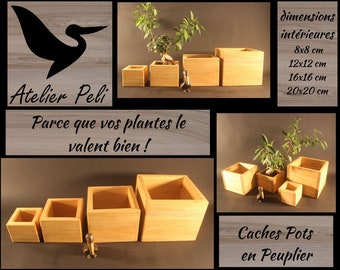 Cache pot en bois de peuplier caches pots pour plantes caches pot artisanal cache pots en bois fait main Atelier Peli