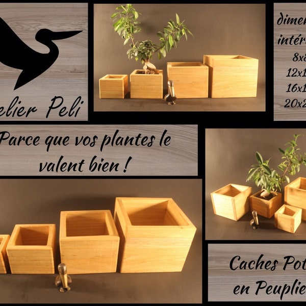 Cache pot en bois de peuplier caches pots pour plantes caches pot artisanal cache pots en bois fait main Atelier Peli