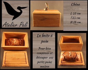Boite à pain rectangulaire couvercle en chêne planche à pain artisanale et boite à pain en bois découper et conserver le pain Atelier Peli