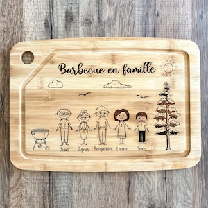 Planche à découper famille personnalisée en bambou; cadeau fête des pères ou des mères