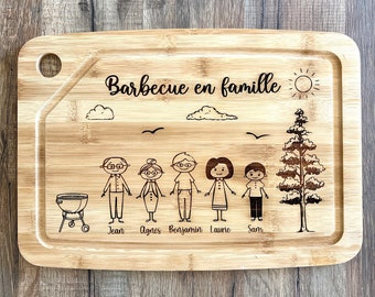 Planche à découper famille personnalisée en bambou; cadeau fête des pères ou des mères