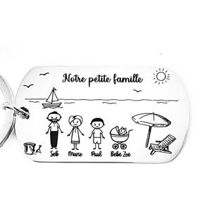 Engraved key ring with personalized stainless steel decoration with the family