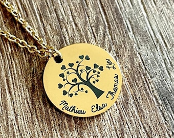 Personalized tree of life necklace with first names of family or friends, Mother's Day, Mom Gift, Grandma Gift, Valentine's Day Gift