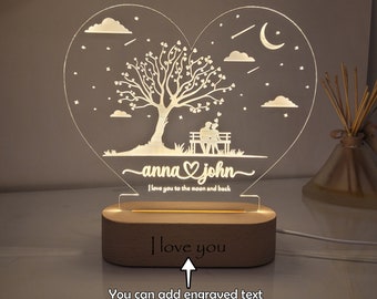 Mother's Day Gift, Personalized Night Light, Romantic Valentine Couple, Anniversary Gift for Couples, Gift for Him/Her