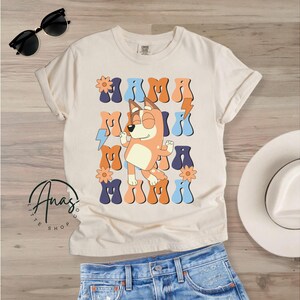 Adorable Mama Chilli T-Shirt for Bluey Moms. Bluey cartoon show for Kids, Mama dog dancing. Gift for Moms.