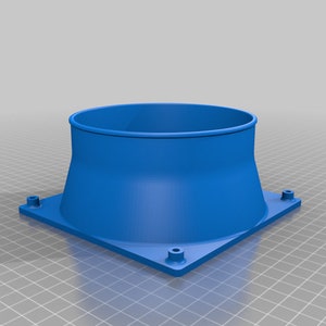 Peut inclure: Objet bleu en plastique en forme d'entonnoir, avec une base carrée et un sommet circulaire. La base comporte quatre petites protubérances circulaires, une dans chaque coin. L'objet est conçu avec des lignes lisses et courbes.