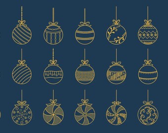 Big Set of Golden Xmas Bauble Symbols Design for Christmas Decoration | 3D Printed Decorations for a Modern Christmas