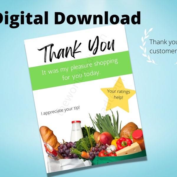 Grocery delivery, Delivery Driver, grocery, thank you card, digital download, printable, Thank You Note, Grocery Shopper, 5 Star Rating