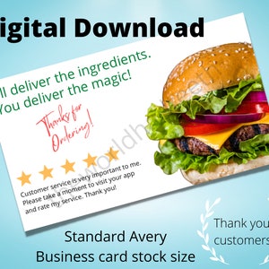 Boodschappen bezorging, bezorger, bezorging, bedankkaart, digitale download, afdrukbaar, bedankbriefje, kruidenier, 5 sterren
