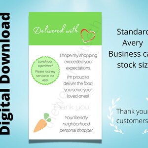 Boodschappen bezorgen, bezorger, boodschappen, bedankkaart, digitale download, afdrukbaar, bedankbriefje, kruidenier, 5-sterrenbeoordeling