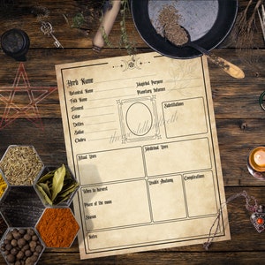 Herb information sheet Printable Page. Witchcraft. Book of Shadows. Pagan. Grimoire. Instant Digital Download