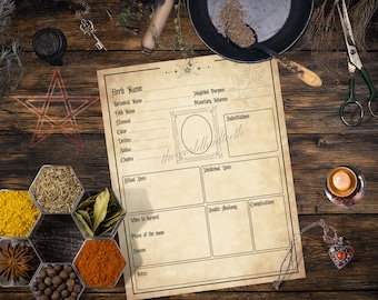 Herb information sheet Printable Page. Witchcraft. Book of Shadows. Pagan. Grimoire. Instant Digital Download