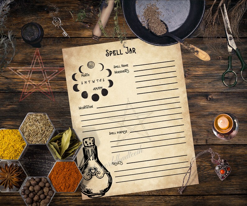 Jar Spell Worksheet Printable Page. Witchcraft. Book of Shadows. Pagan ...
