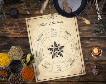 Wheel of the Year Printable Page. Witchcraft. Book of Shadows. Pagan. Grimoire. Instant Digital Download.