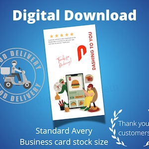 Fast Food, Lieferung Fahrer, Restaurant, Danksagungs-Karte, digitaler Download, printable, Dankeschön, Bindestrich, isst, 5 Sterne, Burger, Tür