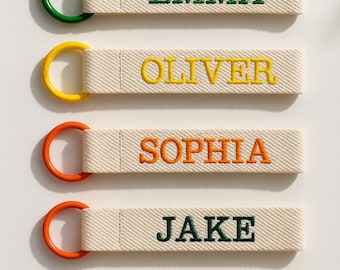 Personalized Embroidered Name Tag Keychain: Custom Cotton Bag Label