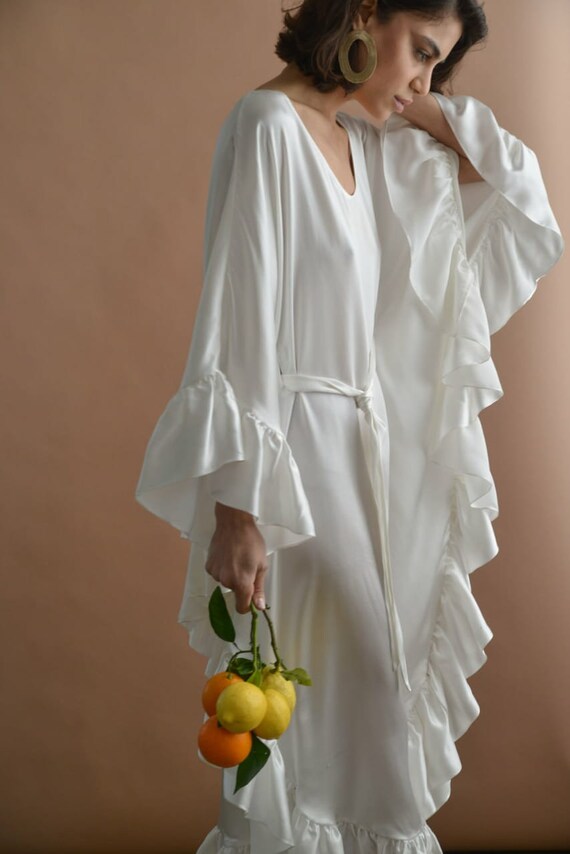 Silk Kaftan Ruffle Dress kaftan With Belt Luxury Kaftans Etsy