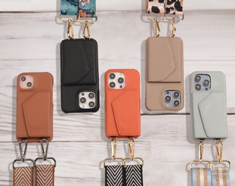 Crossbody Personalized Leather iPhone 15 Pro Max,15 Pro,15 Plus Case, Custom Leather iPhone 14,13,12,11 Case with Strap, Wallet iPhone Cover